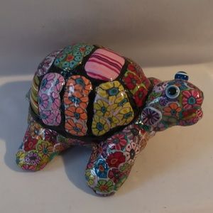 Unique and Vibrant Millefiori Flower Style Turtle Figurine Paint on Resin *glow*